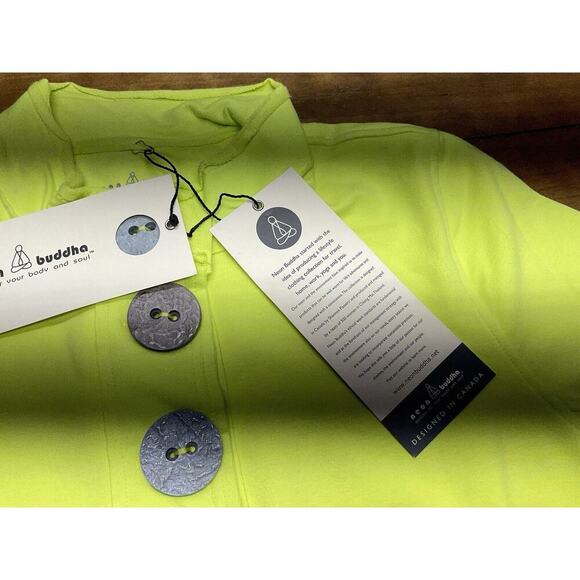 Neon Buddha Highlighter Yellow Button Front Jacket Athletic Yoga Large NWT - Picture 7 of 13